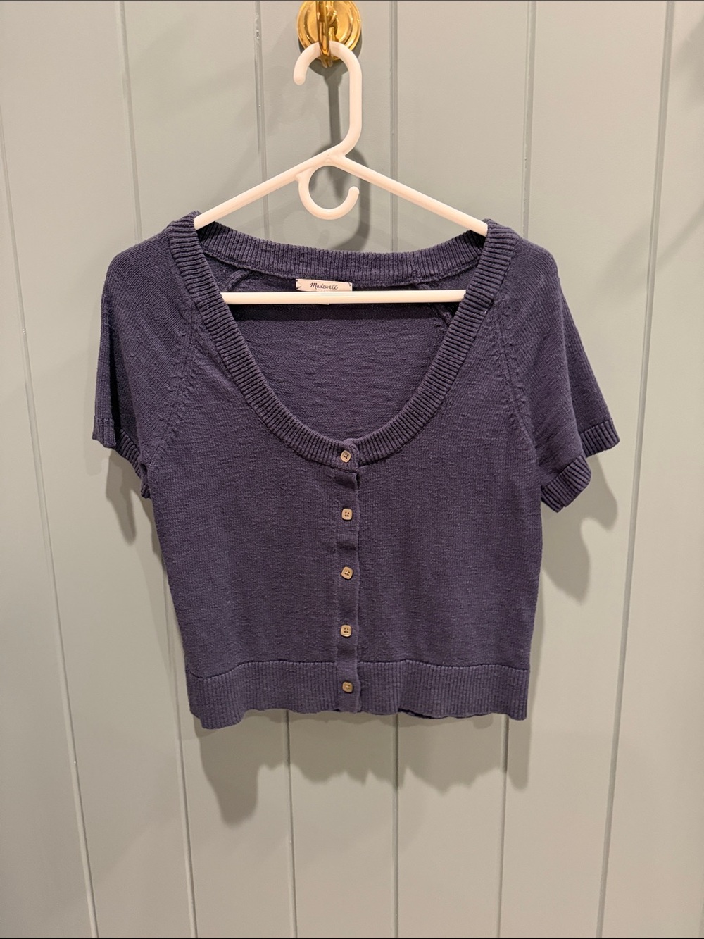 Madewell Short-Sleeve Button-Front Knit Cardigan - Navy